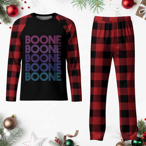Retro Boone Name Lover Neon Gradient Typography Plaid Pajama Set