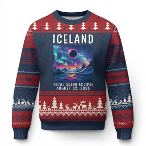 Iceland Total Solar Eclipse 2026 Aurora Ugly Christmas Sweater Totality Northern Lights Astronomy Travel Gift