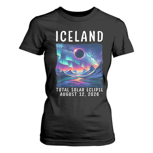 Iceland Total Solar Eclipse 2026 Aurora T Shirt For Women Totality Northern Lights Astronomy Travel Gift