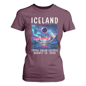 Iceland Total Solar Eclipse 2026 Aurora T Shirt For Women Totality Northern Lights Astronomy Travel Gift
