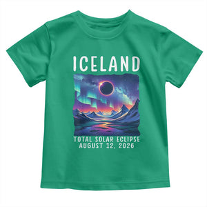 Iceland Total Solar Eclipse 2026 Aurora Toddler T Shirt Totality Northern Lights Astronomy Travel Gift