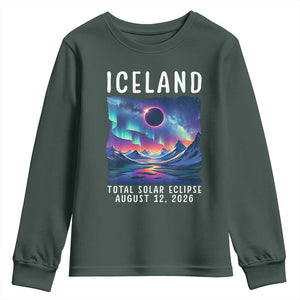 Iceland Total Solar Eclipse 2026 Aurora Youth Sweatshirt Totality Northern Lights Astronomy Travel Gift