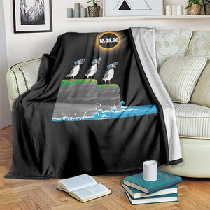 Cute Cartoon Puffins 2026 Total Solar Eclipse Throw Blanket August 12 Totality Funny Astronomy Gift TS02 Print Your Wear