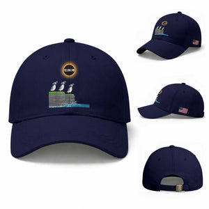 Cute Cartoon Puffins 2026 Total Solar Eclipse Baseball Cap August 12 Totality Funny Astronomy Gift TS02 Baseball Cap Universal Fit Dark Blue Print Your Wear
