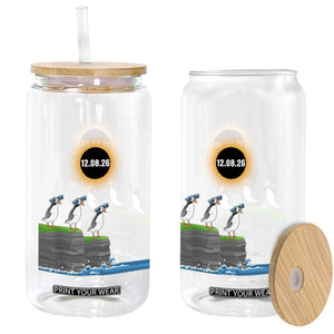 Cute Cartoon Puffins 2026 Total Solar Eclipse Glass Can August 12 Totality Funny Astronomy Gift TS02 Print Your Wear