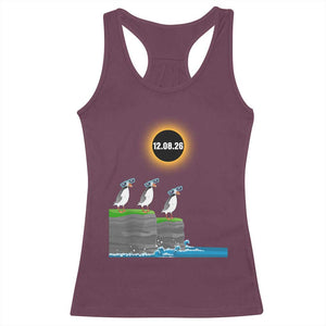 Cute Cartoon Puffins 2026 Total Solar Eclipse Racerback Tank Top August 12 Totality Funny Astronomy Gift TS02 Maroon Print Your Wear