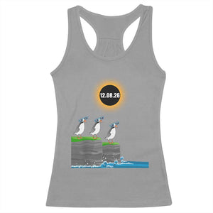 Cute Cartoon Puffins 2026 Total Solar Eclipse Racerback Tank Top August 12 Totality Funny Astronomy Gift TS02 Sport Gray Print Your Wear