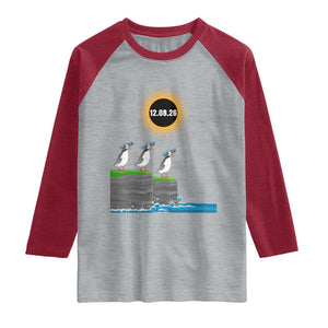 Cute Cartoon Puffins 2026 Total Solar Eclipse Raglan Shirt August 12 Totality Funny Astronomy Gift TS02 Heather Gray Heather Red Print Your Wear