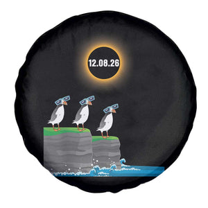 Cute Cartoon Puffins 2026 Total Solar Eclipse Spare Tire Cover August 12 Totality Funny Astronomy Gift TS02 Print Your Wear