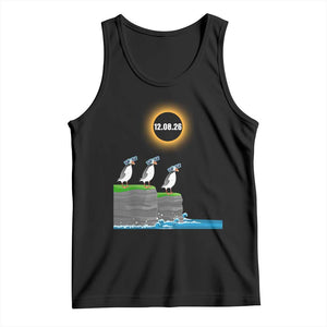Cute Cartoon Puffins 2026 Total Solar Eclipse Tank Top August 12 Totality Funny Astronomy Gift TS02 Black Print Your Wear