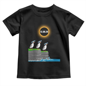 Cute Cartoon Puffins 2026 Total Solar Eclipse Toddler T Shirt August 12 Totality Funny Astronomy Gift TS02 Black Print Your Wear