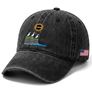 Cute Cartoon Puffins 2026 Total Solar Eclipse Washed Cotton Baseball Cap August 12 Totality Funny Astronomy Gift TS02 Print Your Wear