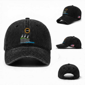 Cute Cartoon Puffins 2026 Total Solar Eclipse Washed Cotton Baseball Cap August 12 Totality Funny Astronomy Gift TS02 Washed Cap Universal Fit Black Print Your Wear