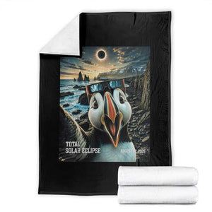 Puffin Selfie August 12 2026 Total Solar Eclipse Throw Blanket Funny Totality Photographic Astronomy Souvenir TS02 Black Print Your Wear