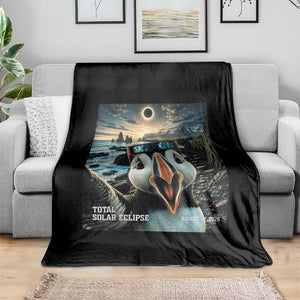 Puffin Selfie August 12 2026 Total Solar Eclipse Throw Blanket Funny Totality Photographic Astronomy Souvenir TS02 Print Your Wear