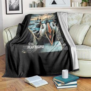 Puffin Selfie August 12 2026 Total Solar Eclipse Throw Blanket Funny Totality Photographic Astronomy Souvenir TS02 Print Your Wear