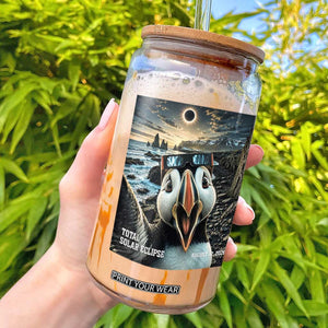 Puffin Selfie August 12 2026 Total Solar Eclipse Glass Can Funny Totality Photographic Astronomy Souvenir TS02 Black Print Your Wear