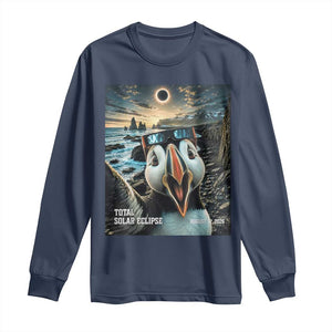 Puffin Selfie August 12 2026 Total Solar Eclipse Long Sleeve Shirt Funny Totality Photographic Astronomy Souvenir TS02 Navy Print Your Wear