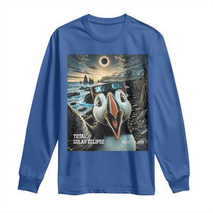 Puffin Selfie August 12 2026 Total Solar Eclipse Long Sleeve Shirt Funny Totality Photographic Astronomy Souvenir TS02 Royal Blue Print Your Wear