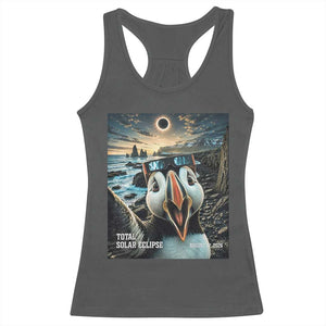 Puffin Selfie August 12 2026 Total Solar Eclipse Racerback Tank Top Funny Totality Photographic Astronomy Souvenir TS02 Dark Heather Print Your Wear