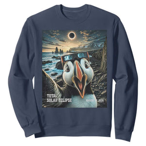 Puffin Selfie August 12 2026 Total Solar Eclipse Sweatshirt Funny Totality Photographic Astronomy Souvenir TS02 Navy Print Your Wear
