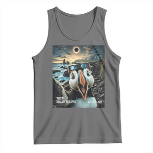 Puffin Selfie August 12 2026 Total Solar Eclipse Tank Top Funny Totality Photographic Astronomy Souvenir TS02 Black Heather Print Your Wear