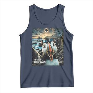 Puffin Selfie August 12 2026 Total Solar Eclipse Tank Top Funny Totality Photographic Astronomy Souvenir TS02 Navy Print Your Wear