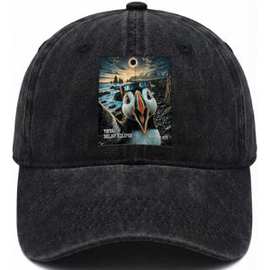 Puffin Selfie August 12 2026 Total Solar Eclipse Washed Cotton Baseball Cap Funny Totality Photographic Astronomy Souvenir TS02 Print Your Wear