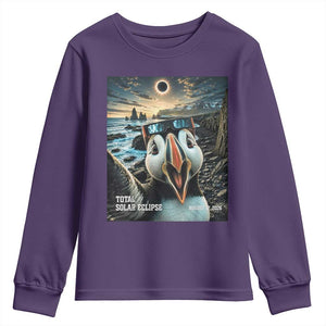 Puffin Selfie August 12 2026 Total Solar Eclipse Youth Sweatshirt Funny Totality Photographic Astronomy Souvenir TS02 Purple Print Your Wear