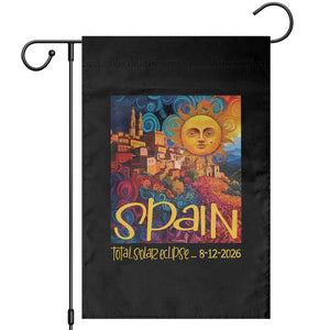 Spain 2026 Total Solar Eclipse Sun Face Graphic Garden Flag Espana Totality Travel Memorabilia Astronomy Geek Gift TS02 Black Print Your Wear