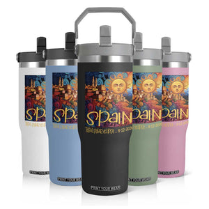 Spain 2026 Total Solar Eclipse Sun Face Graphic Flip Straw Tumbler Espana Totality Travel Memorabilia Astronomy Geek Gift TS02 Print Your Wear
