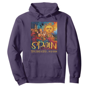 Spain 2026 Total Solar Eclipse Sun Face Graphic Hoodie Espana Totality Travel Memorabilia Astronomy Geek Gift TS02 Purple Print Your Wear