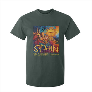 Spain 2026 Total Solar Eclipse Sun Face Graphic T Shirt For Kid Espana Totality Travel Memorabilia Astronomy Geek Gift TS02 Dark Forest Green Print Your Wear