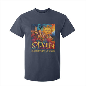 Spain 2026 Total Solar Eclipse Sun Face Graphic T Shirt For Kid Espana Totality Travel Memorabilia Astronomy Geek Gift TS02 Navy Print Your Wear