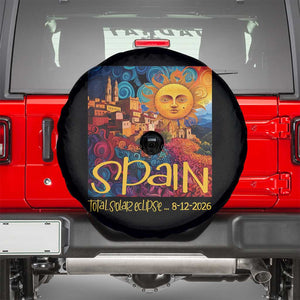 Spain 2026 Total Solar Eclipse Sun Face Graphic Spare Tire Cover Espana Totality Travel Memorabilia Astronomy Geek Gift TS02 Black Print Your Wear