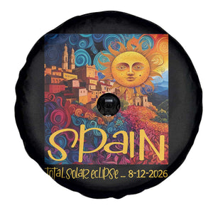 Spain 2026 Total Solar Eclipse Sun Face Graphic Spare Tire Cover Espana Totality Travel Memorabilia Astronomy Geek Gift TS02 Print Your Wear