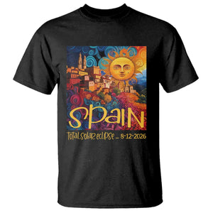 Spain 2026 Total Solar Eclipse Sun Face Graphic T Shirt Espana Totality Travel Memorabilia Astronomy Geek Gift TS02 Black Print Your Wear