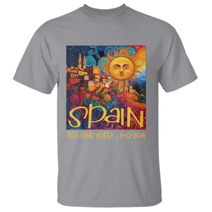 Spain 2026 Total Solar Eclipse Sun Face Graphic T Shirt Espana Totality Travel Memorabilia Astronomy Geek Gift TS02 Sport Gray Print Your Wear