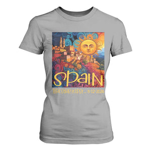 Spain 2026 Total Solar Eclipse Sun Face Graphic T Shirt For Women Espana Totality Travel Memorabilia Astronomy Geek Gift TS02 Sport Gray Print Your Wear