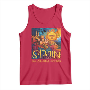 Spain 2026 Total Solar Eclipse Sun Face Graphic Tank Top Espana Totality Travel Memorabilia Astronomy Geek Gift TS02 Red Print Your Wear