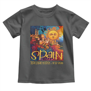 Spain 2026 Total Solar Eclipse Sun Face Graphic Toddler T Shirt Espana Totality Travel Memorabilia Astronomy Geek Gift TS02 Dark Heather Print Your Wear