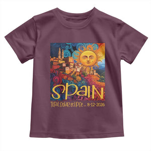 Spain 2026 Total Solar Eclipse Sun Face Graphic Toddler T Shirt Espana Totality Travel Memorabilia Astronomy Geek Gift TS02 Maroon Print Your Wear