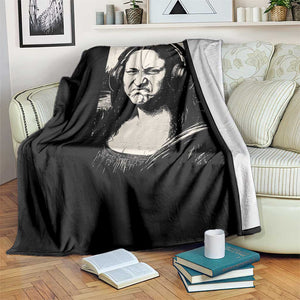 Funny Mona Lisa Wearing Headphones Bass Face Meme Throw Blanket Funny Classical Fine Art Parody Music Producer Graphic TS02 Print Your Wear