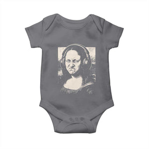 Funny Mona Lisa Wearing Headphones Bass Face Meme Baby Onesie Funny Classical Fine Art Parody Music Producer Graphic TS02 Charcoal Print Your Wear