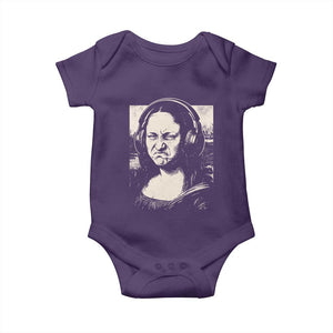 Funny Mona Lisa Wearing Headphones Bass Face Meme Baby Onesie Funny Classical Fine Art Parody Music Producer Graphic TS02 Purple Print Your Wear