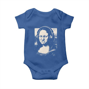 Funny Mona Lisa Wearing Headphones Bass Face Meme Baby Onesie Funny Classical Fine Art Parody Music Producer Graphic TS02 Royal Blue Print Your Wear
