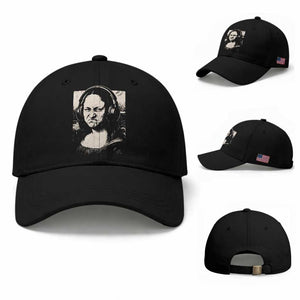 Funny Mona Lisa Wearing Headphones Bass Face Meme Baseball Cap Funny Classical Fine Art Parody Music Producer Graphic TS02 Baseball Cap Universal Fit Black Print Your Wear