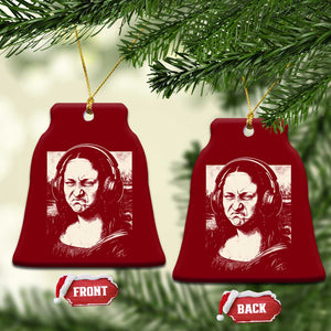 Funny Mona Lisa Wearing Headphones Bass Face Meme Ceramic Ornament Funny Classical Fine Art Parody Music Producer Graphic TS02 Print Your Wear