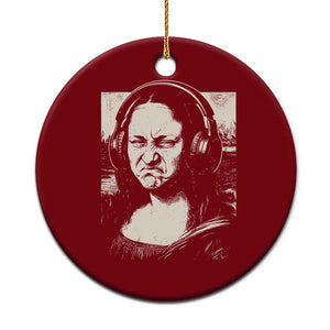 Funny Mona Lisa Wearing Headphones Bass Face Meme Ceramic Ornament Funny Classical Fine Art Parody Music Producer Graphic TS02 1pc Red Print Your Wear