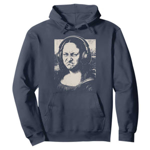 Funny Mona Lisa Wearing Headphones Bass Face Meme Hoodie Funny Classical Fine Art Parody Music Producer Graphic TS02 Navy Print Your Wear